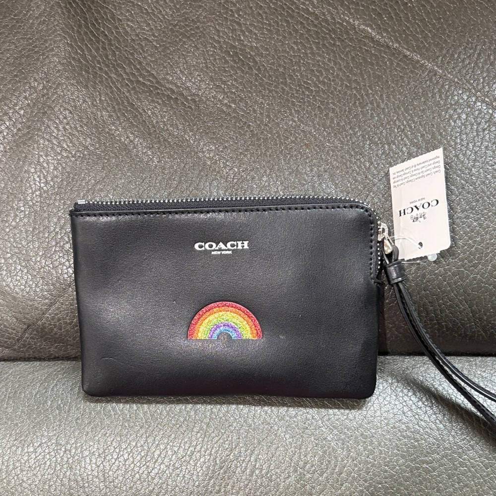 Coach black rainbow leather wristlet